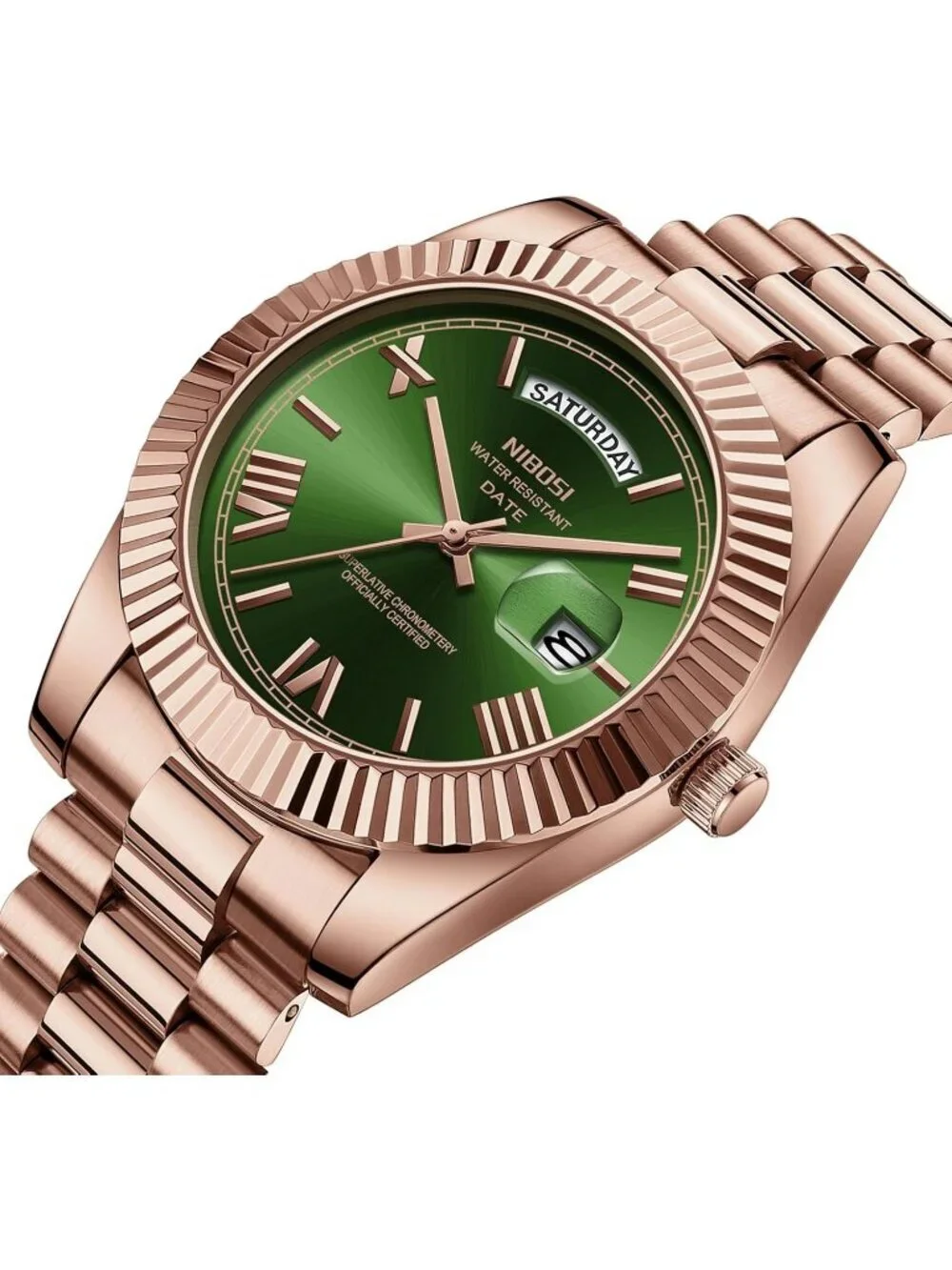 Nibosi Men's Rose Green Analog Quartz Stainless Waterproof Desiger Wrist Watch